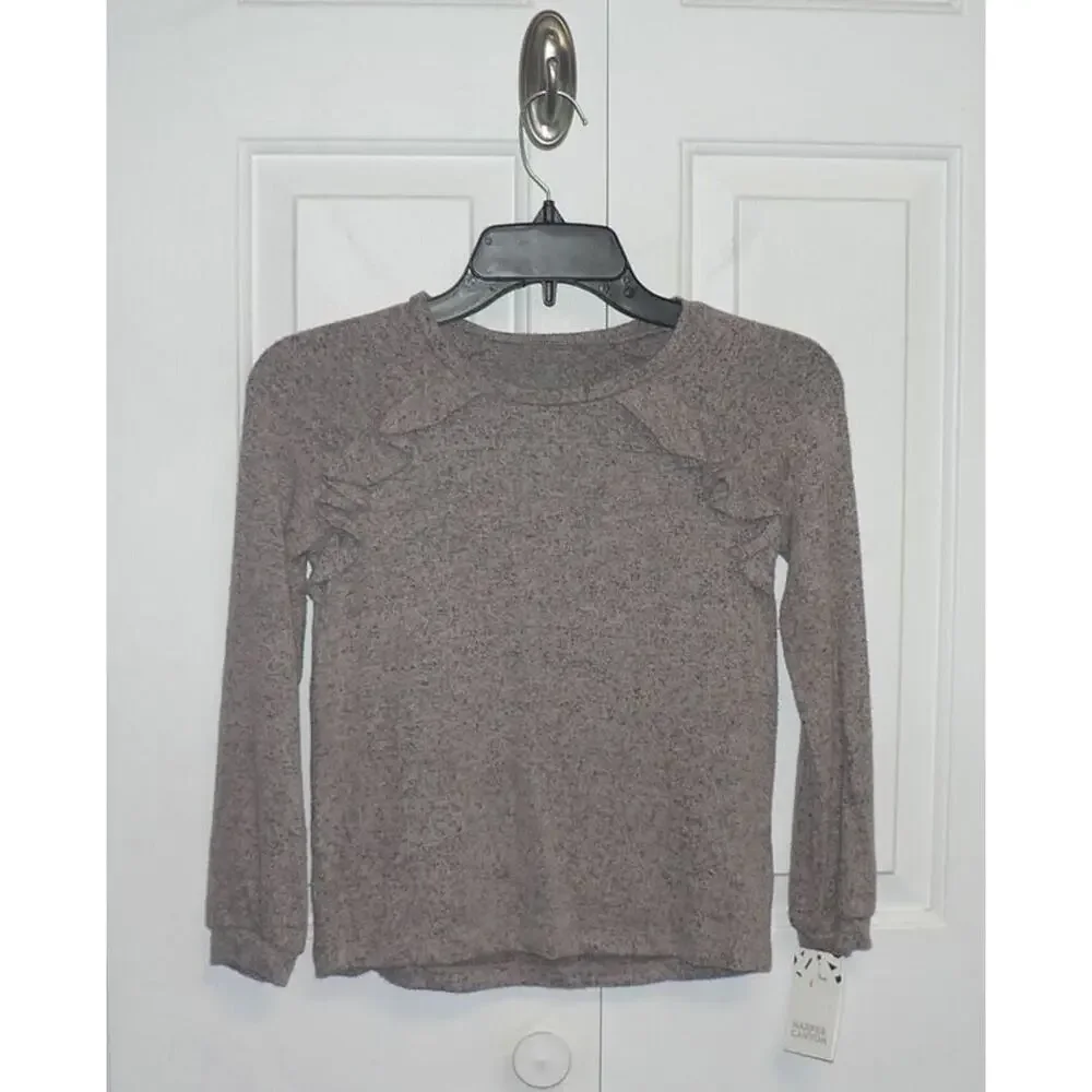 Harper Canyon Brushed Knit Ruffle Detail Top in Pink English Heather Size 7‎ $15